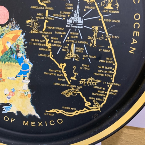 Vintage Walt Disney Florida Map Souvenir Metal Tray Mickey,Donald,Pooh Etc - Picture 6 of 6